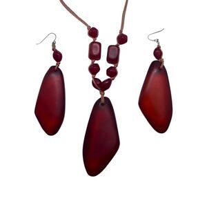 Rare Vintage Red Cherry Bakelite Earring & Necklace Matching Jewelry Set